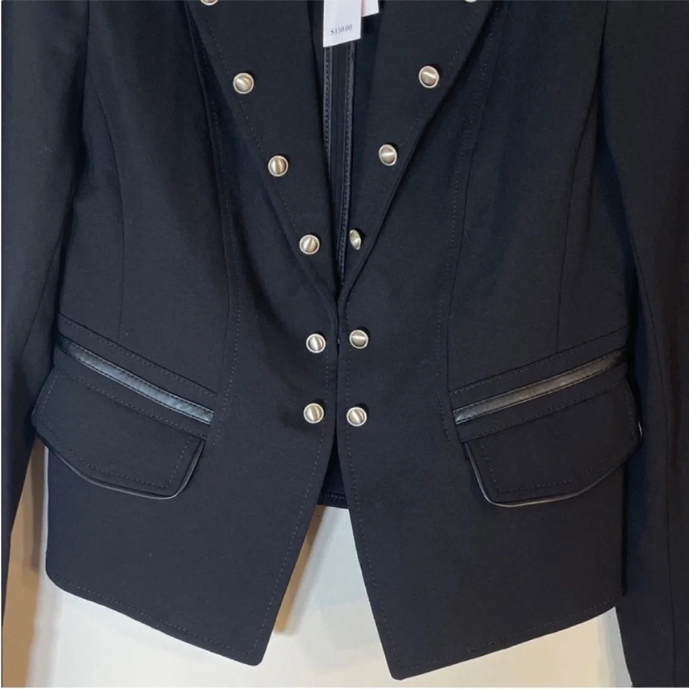 White House Black Market Ponte Black Military Jacket with Leather Pipping. 4.NWT - Picture 5 of 13